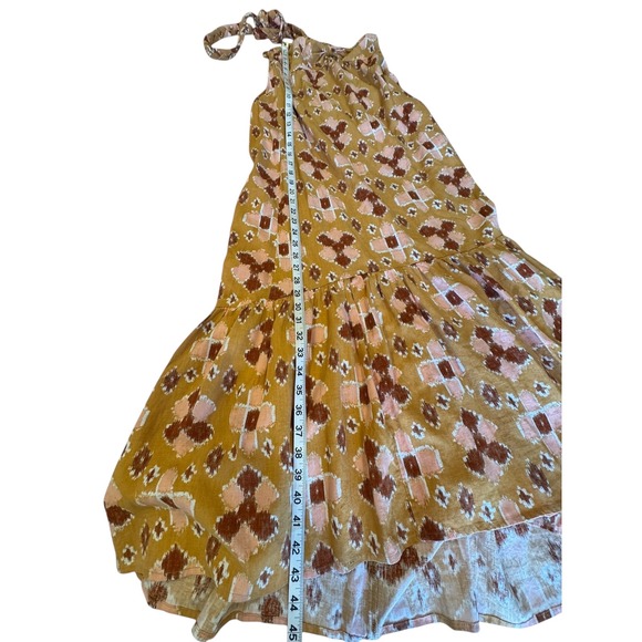 Aerie Mustard Yellow Geometric Print Halter Maxi Dress‎ Tiered High Low Size XS - Picture 4 of 12